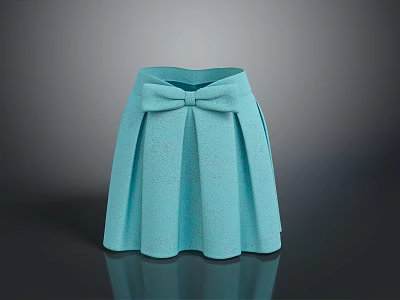 Light Blue Pleated Skirt with Large Bow and Textured Fabric Design 3d model