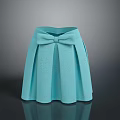 Light Blue Pleated Skirt with Large Bow and Textured Fabric Design
