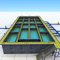 Industrial Water Treatment Facility With Concrete Tanks Yellow Railings And Blue Water