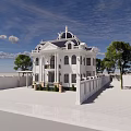 Elegant Detached Villa with White Exterior Classical Design Grand Columns and Black Front Door