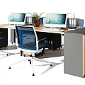 Modern Office Desk With Computer Monitors Ergonomic Chairs And Storage Cabinets 3d model