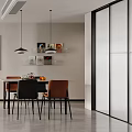 Modern Living and Dining Room Interior With White Sofa Round Pendant Light and Large Window