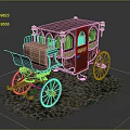 Ornate Vintage Carriage With Purple Roof Golden Decorations And Cobblestone Base