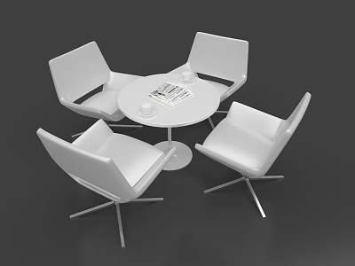 Modern White Negotiation Table and Chairs with Round Top and Metal Legs Design 3d model