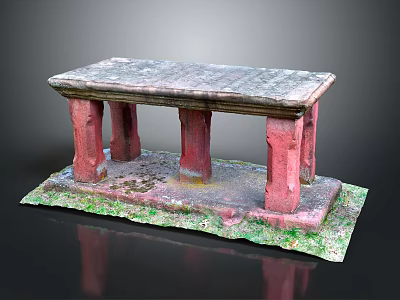 Architectural Model With Stone Tabletop Supported By Red Pillars On Green Base 3d model