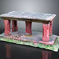 Architectural Model With Stone Tabletop Supported By Red Pillars On Green Base