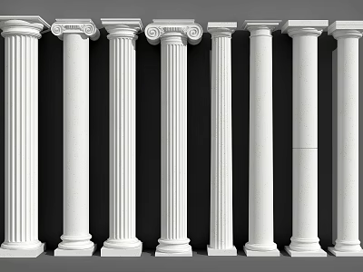 Classical Roman Columns With Various Architectural Styles And Ornate Details 3d model
