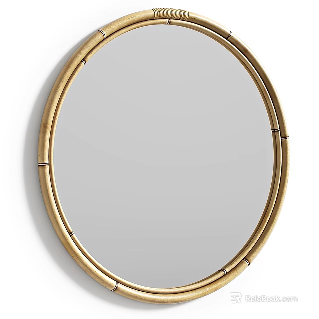 Circular Wall Mounted Mirror With Gold Metal Frame And Modern Design 3d model 