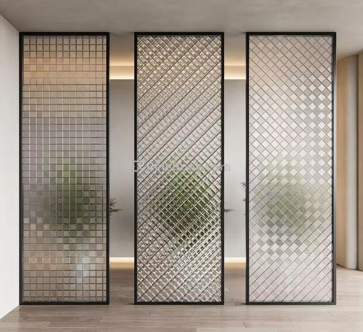 Modern partition carved glass partition screen 3d model
