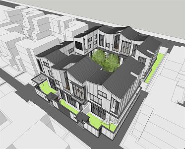 New Chinese Townhouse Villa 3d model