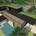 Modern Luxury Detached Villa With Green Roof Swimming Pool Lawn And Surrounding Trees