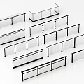 Various Modern Railings With Metal Frames And Glass Panels 3d model