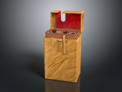 Vintage Headphone Speaker Portable Canvas Case With Open Lid And Red Interior Lining 3d model