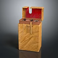 Vintage Headphone Speaker Portable Canvas Case With Open Lid And Red Interior Lining