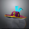 Pink And Yellow Decorative Hat With Blue Streamers And Gemstone Accents