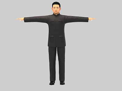 Man in Black Zhongshan Suit With Arms Outstretched on Gray Background 3d model