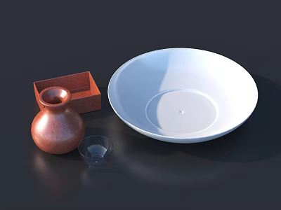 Simple Tableware Set with White Ceramic Bowl Glass Cup and Copper Vase 3d model