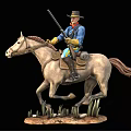 A Man Cowboy Riding a Horse Holding a Rifle in Western Style on Grassy Base