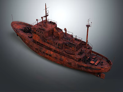 Old Rusty Ship Featuring Reddish Brown Hull Damaged Structure Masts And Equipment 3d model
