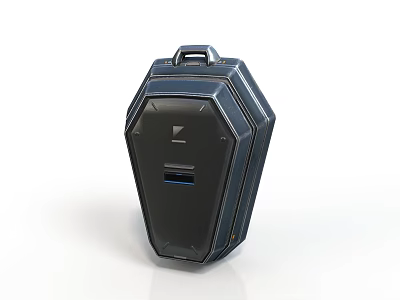 Sleek Angular Black Portable Storage Device With Top Handle And Blue USB Port 3d model