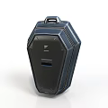 Sleek Angular Black Portable Storage Device With Top Handle And Blue USB Port