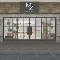 Traditional Japanese Style Mall Shop Exterior With Glass Doors And Lantern Lights