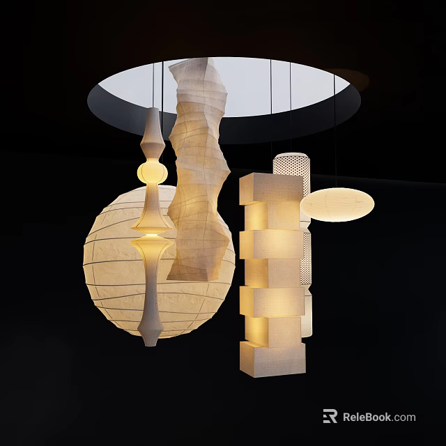 Modern Creative Pendant Lights With Various Shapes And Paper Like Material Design 3d model