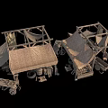 Wooden Frame Structures With Canvas Canopies And Outdoor Tables Chairs Setup