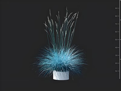 Blue Decorative Grass in White Ceramic Pot Against Black Background 3d model