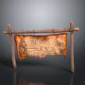 Old Map with Worn Edges Hanging on Wooden Stand Brownish Yellow Decorative Household Item