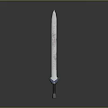 Metallic Decorative Sword With Intricate Patterns And Blue Hilt Design