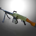 Military Light Machine Gun With Wooden Stock Green Body And Tripod Design