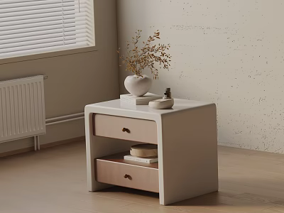 Minimalist White Bedroom Nightstand With Two Drawers Decorative Vase And Books 3d model