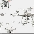 Fleet of Smart Drones Flying in Formation Across Clear Blue Sky