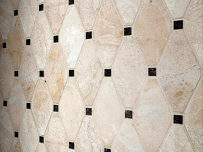 Beige Diamond Shaped Tile Wall With Small Black Square Accents 3d model
