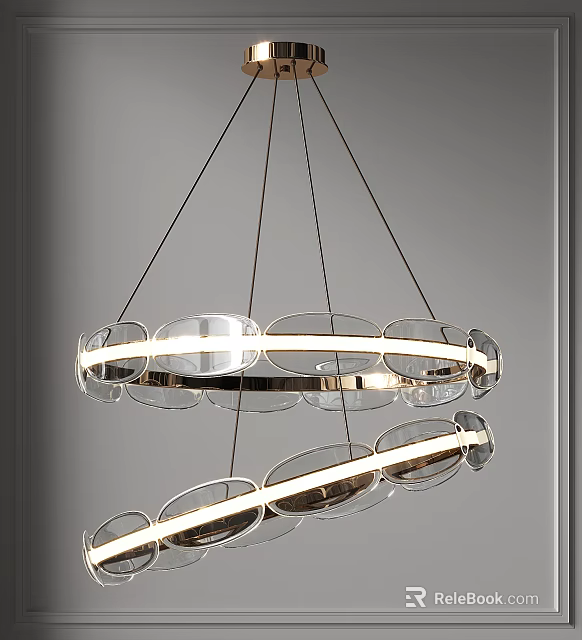 Elegant Modern Double Ring Chandelier With Transparent Glass And Metal Frame LED Lighting Fixture 3d model 