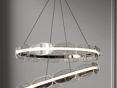 Elegant Modern Double Ring Chandelier With Transparent Glass And Metal Frame LED Lighting Fixture 3d model