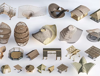 Landscape Pavilion Bamboo Pavilion Village Pavilion 3d model