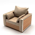 Modern Single Sofa with Light Brown Fabric Cushions and Wooden Frame Design 3d model
