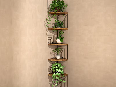 Multi Tiered Wooden And Metal Plant Shelf For Indoor Greenery 3d model