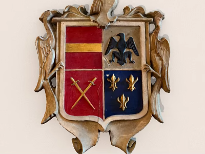 Ornate Heraldic Crest Golden Wings Red Blue Sections Crossed Swords Eagle Fleur De Lis 3d model