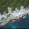 Aerial View Urban Planning with Modern Skyscrapers Coastal Layout Roads and Green Spaces