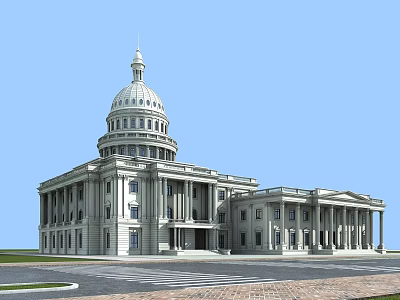 Classical Style Sales Office Building With Dome Columns White Exterior And Symmetrical Design Plaza 3d model