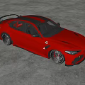 Red Sports Sedan With Rear Spoiler And Large Wheels In Indoor Studio