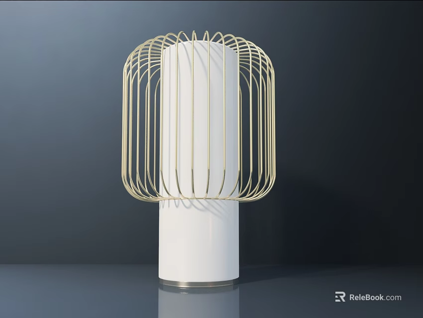 Modern Table Lamp With Golden Metal Frame And White Column On Smooth Surface 3d model 