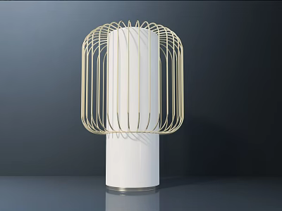 Modern Table Lamp With Golden Metal Frame And White Column On Smooth Surface 3d model