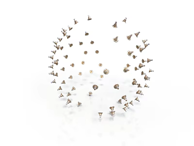 Industrial Equipment Components Displayed In Circular Layout With Small Metal Parts 3d model