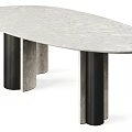 Oval Modern Dining Table With Light Gray Stone Top And Black Metal Legs