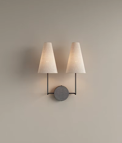 Minimalist Double Wall Lamps With Cone Shaped Lampshades And Metal Base On Light Colored Wall 3d model