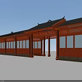 Traditional Chinese Wooden Corridor With Black Tiled Roof Carved Windows And Stone Base